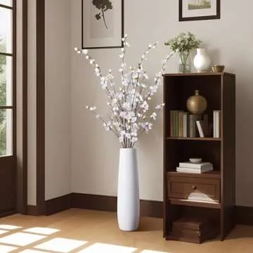 Ammyoo Artificial Faux Plants Flowers Indoor Spring Summer Decor, 4 Bundles Fake Silk Plum Blossom,Faux Silk Cherry Blossom Branches for Wedding Office Party Hotel Home Decor, Vase Not Included(White)