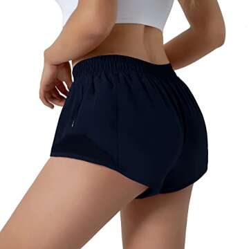 Aurefin Running Shorts for Women,Quick Dry Athletic Sports Shorts Lightweight Active Workout Gym Shorts with Zip Pocket Blue/S