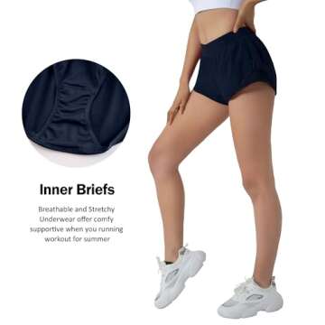 Aurefin Running Shorts for Women,Quick Dry Athletic Sports Shorts Lightweight Active Workout Gym Shorts with Zip Pocket Blue/S