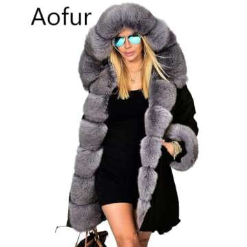 Aofur Womens Hooded Fur Lined Warm Coats Down Parkas Anoraks Outwear Winter Long Jackets (Medium, Bl...