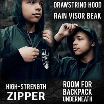 E Tronic Edge Revival Gear Rain Ponchos for Adults - Waterproof Rain Jacket for Women Men and Kids, Camping Hiking Rain Gear with Hood (Green)