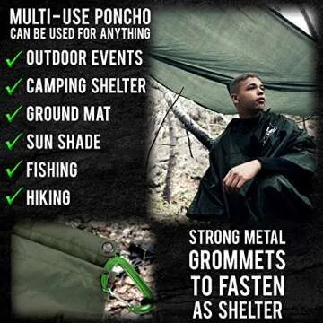 E Tronic Edge Revival Gear Rain Ponchos for Adults - Waterproof Rain Jacket for Women Men and Kids, Camping Hiking Rain Gear with Hood (Green)