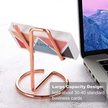 Business Card Holder for Desk,Cute Metal Rose Gold Desktop Business Card holder Display for Men & Women
