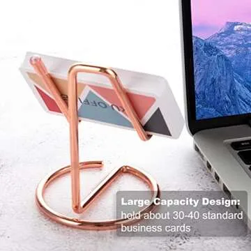 Business Card Holder for Desk,Cute Metal Rose Gold Desktop Business Card holder Display for Men & Women