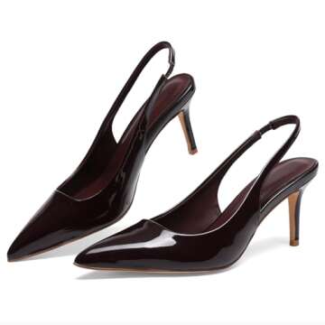 VOLEECE Slingback Heels for Women Patent Leather Stiletto Heel Pumps Pointed Toe Slip On Dress Shoes Wine Red