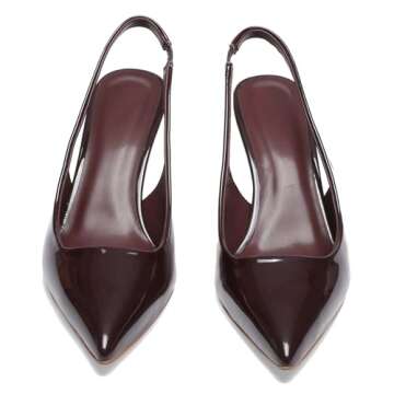 VOLEECE Slingback Heels for Women Patent Leather Stiletto Heel Pumps Pointed Toe Slip On Dress Shoes Wine Red