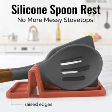 Zulay Kitchen Silicone Utensil Rest with Drip Pad for Multiple Utensils - BPA-Free, Heat-Resistant S...