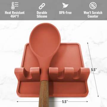 Zulay Kitchen Silicone Utensil Rest with Drip Pad for Multiple Utensils - BPA-Free, Heat-Resistant Spoon Rest & Spoon Holder for Stove Top - Kitchen Utensil Holder for Ladles & Tongs - Canyon Rose