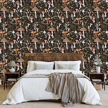 HAOKHOME Peel and Stick Wallpaper Boho Mushroom Removable Stick on Forest Contact Paper for Bathroom...