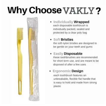 Vakly Individually Wrapped Disposable Toothbrushes [Pack of72 ] Comfortable Bristle Feel - Great for...
