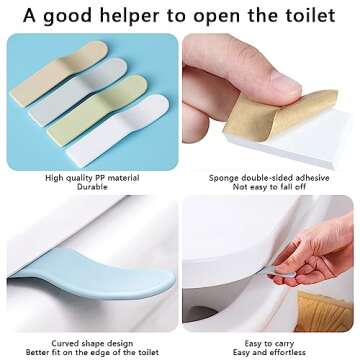 4PCS Toilet Seat Lifter Tab Silicone Toilet Seat Lifter Silicone Dirty Hand Opener Convenient Clamshell Sanitary Lid Opener Household Creative Handle Toilet Accessories(White Green Blue Khaki)