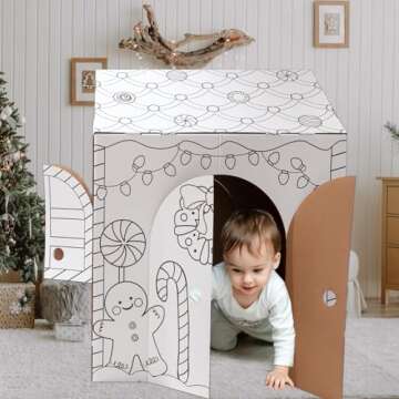 kockuu Color Your Own Cardboard Gingerbread House, Large Christmas Cardboard Playhouse for Kids Toddlers Christmas Arts & Crafts Activity Indoor Fun, 40" x 32" x 26"