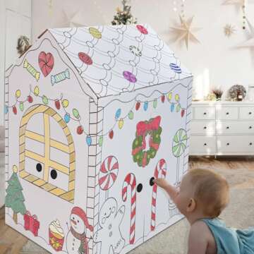 kockuu Color Your Own Cardboard Gingerbread House, Large Christmas Cardboard Playhouse for Kids Toddlers Christmas Arts & Crafts Activity Indoor Fun, 40" x 32" x 26"