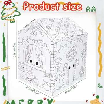 kockuu Color Your Own Cardboard Gingerbread House, Large Christmas Cardboard Playhouse for Kids Toddlers Christmas Arts & Crafts Activity Indoor Fun, 40" x 32" x 26"