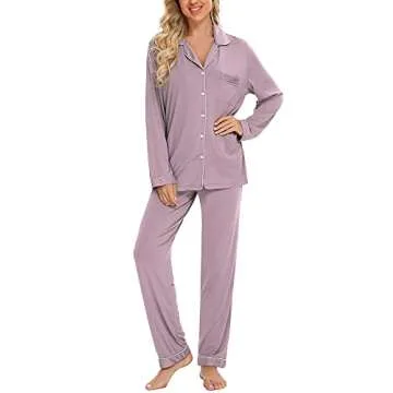Anjue PJs for Women’s Long Sleeve Sleepwear - Comfortable Two Piece Set in Lavender