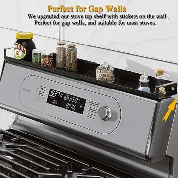 VANGAYH Magnetic Shelf for Stove Top, Adjustable 15"-30" Stove Top Shelf Kitchen Magnetic Spice Rack Organizer Storage Metallic Black