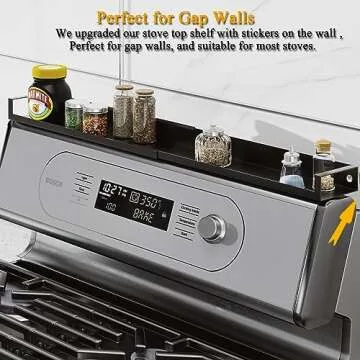 VANGAYH Magnetic Shelf for Stove Top, Adjustable 15"-30" Stove Top Shelf Kitchen Magnetic Spice Rack Organizer Storage Metallic Black