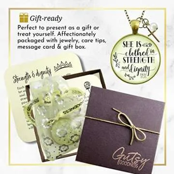 Cross Necklace for Women She is Clothed in Strength and Dignity Bronze Boho Style Jewelry Chain 24" - Handmade Proverbs Verse Inspirational Pendant, Confirmation Grad Birthday Gift Message Card & Box