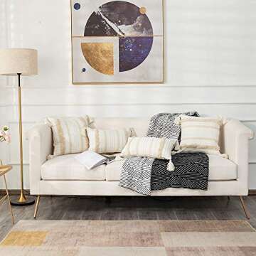 OJIA Lumbar Decorative Boho Throw Pillow Cover, 12 x 20 Farmhouse Cute Pillowcase Minimalist Neutral Collection Cream White Tufted with Tassels Woven Cushion Cover for Sofa Couch Bedroom Living Room