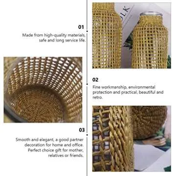 DOITOOL Glass Flower Vase with Rattan Cover, Round Decorative Flower Vase Woven Seagrass Vase Farmhouse Vase Floral Container for Floral Arrangement Table Centerpiece Decor (Size S)