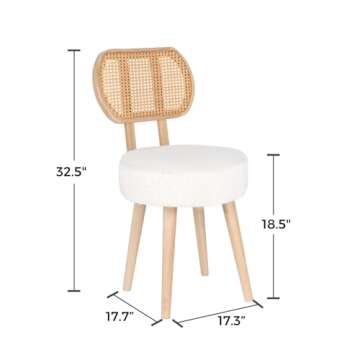 ZYBT Rattan Dining Chair, Boho Makeup Vanity Chair, Kitchen Dining Room Chairs, Mid Century Modern Boucle Chair, Stylish Upholstered Wood Accent Chair, Cute Sherpa Chair, Living Room Chair, 1 Pc