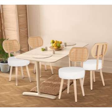 ZYBT Rattan Dining Chair, Boho Makeup Vanity Chair, Kitchen Dining Room Chairs, Mid Century Modern Boucle Chair, Stylish Upholstered Wood Accent Chair, Cute Sherpa Chair, Living Room Chair, 1 Pc