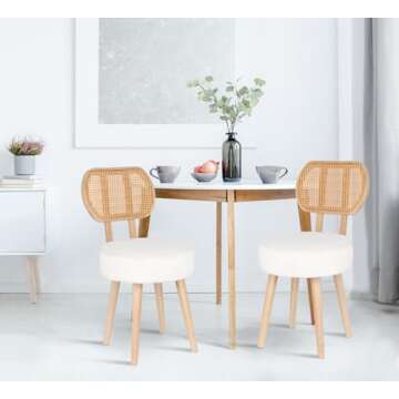 ZYBT Rattan Dining Chair, Boho Makeup Vanity Chair, Kitchen Dining Room Chairs, Mid Century Modern Boucle Chair, Stylish Upholstered Wood Accent Chair, Cute Sherpa Chair, Living Room Chair, 1 Pc