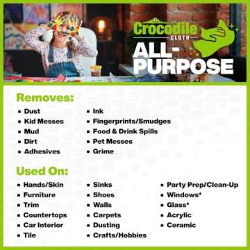 Crocodile Cloth All-Purpose - 80 Biodegradable, 10" X 15" Cleaning Wipes. Large, Moist, Absorbent and Disposable Cleaning Cloths. Safe on Skin and Multiple Surfaces.