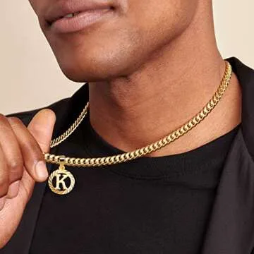 KissYan Gold Initial Necklace,14K Gold Plated Round Letter Pendant Hollow Capital Monogram 5mm Cuban Chain Necklace Alhpabets from A-Z Dainty Jewelry for Women Men(Gold D)