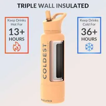 Coldest Sports Water Bottle with Straw Lid Vacuum Insulated Stainless Steel Metal Thermos Bottles Re...