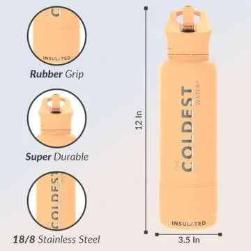 Coldest Sports Water Bottle with Straw Lid Vacuum Insulated Stainless Steel Metal Thermos Bottles Reusable Leak Proof Flask for Sports Gym (40 oz, Sahara Tan)