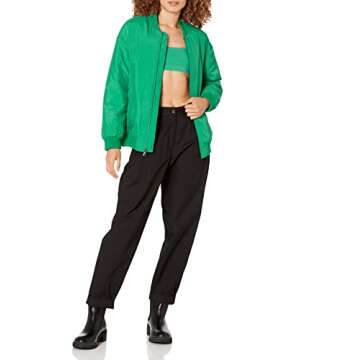 The Drop Women's Oliver Rib Trimmed Bomber Jacket, Emerald Green, S