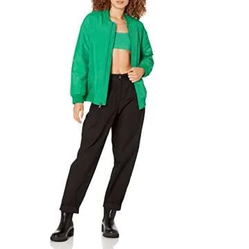 The Drop Women's Oliver Rib Trimmed Bomber Jacket, Emerald Green, S