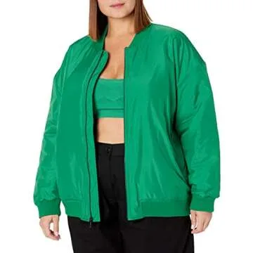 The Drop Women's Oliver Rib Trimmed Bomber Jacket, Emerald Green, S