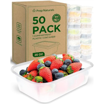 PrepNaturals 50 Pack Meal Prep Containers - 50 Pack of 25 Oz 100% BPA-free Plastic Food Storage Cont...