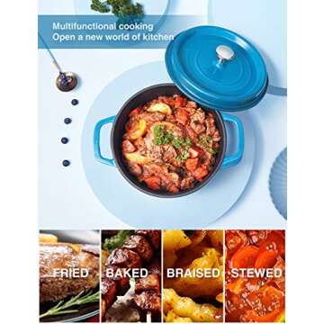 SULIVES Enameled Cast Iron Dutch Oven Non-Stick Cookware Pot with Lid Suitable for Bread Baking Use on Gas Electric Oven 1.5 Quart, Peacock Blue