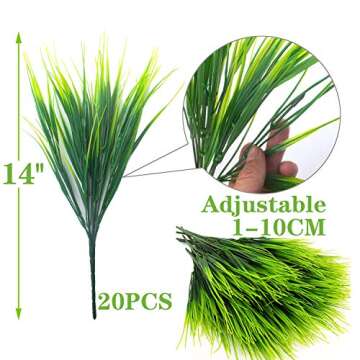 Grunyia 20 Bundles Artificial Outdoor Plants, Fake Wheat Grass Greenery Shrubs UV Resistant Faux Pla...