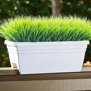 Grunyia 20 Bundles Artificial Outdoor Plants, Fake Wheat Grass Greenery Shrubs UV Resistant Faux Plastic Plants Garden Porch Window Box Décor (Grass)