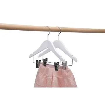 Quality Hangers 10” Wooden Baby Hangers with Clips | 20 Pack | Pant Skirt Hangers with 360-Degree Swivel Hook & Nonslip Notches | Infant Hangers Suitable for Baby Clothes of 0-3 Years (White, 20)