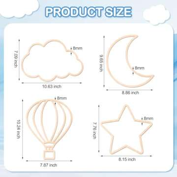 4 Pieces Boho Nursery Cloud Star Wall Decor Wooden Babyroom Moon Rattan Wall Decor Wooden Rainbow fo...