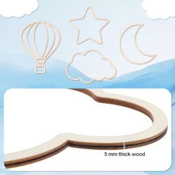 4 Pieces Boho Nursery Cloud Star Wall Decor Wooden Babyroom Moon Rattan Wall Decor Wooden Rainbow for Children Baby Kids Boys Girls Bedroom Nursery Pendant(Cloud Star Moon Hot Air Balloon)