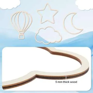 4 Pieces Boho Nursery Cloud Star Wall Decor Wooden Babyroom Moon Rattan Wall Decor Wooden Rainbow for Children Baby Kids Boys Girls Bedroom Nursery Pendant(Cloud Star Moon Hot Air Balloon)