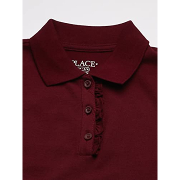 The Children's Place Girls Uniform Ruffle Pique Polo Shirt - Rubine, XL 14 Plus