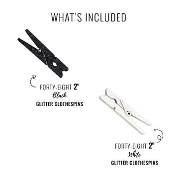 Just Artifacts 2-inch Glitter Craft Wood Clothespins/Peg Pins (96pcs, Black & White)