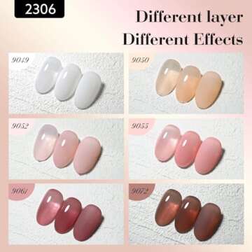 CANNI 9ml Hema-Free Fall Gel Nail Polish Set- 6Pcs Jelly Nude Pink Neutral Transparent Milky White C...