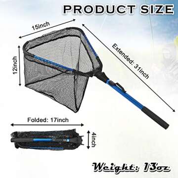 Fishing Landing Net with Telescoping Pole Long Handle Foldable Collapsible Rubber Floating Fishing N...