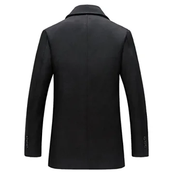 Chouyatou Men's Classic Pea Coat - Stylish Black Wool Blend