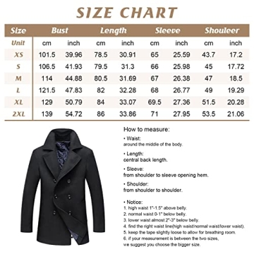 Chouyatou Men's Classic Pea Coat - Stylish Black Wool Blend