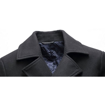 Chouyatou Men's Classic Pea Coat - Stylish Black Wool Blend