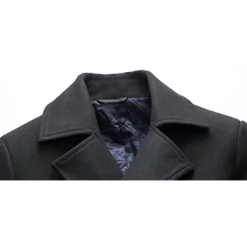 Chouyatou Men's Classic Pea Coat - Stylish Black Wool Blend